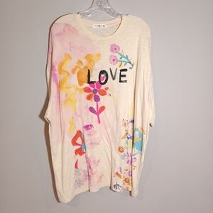 Natural Life Love Art Canvas Graphic Tee Womens One Size Cream Top